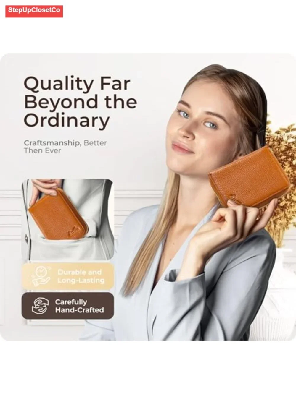 Genuine Leather RFID Blocking Bifold Wallet with Coin Pocket & Zipper